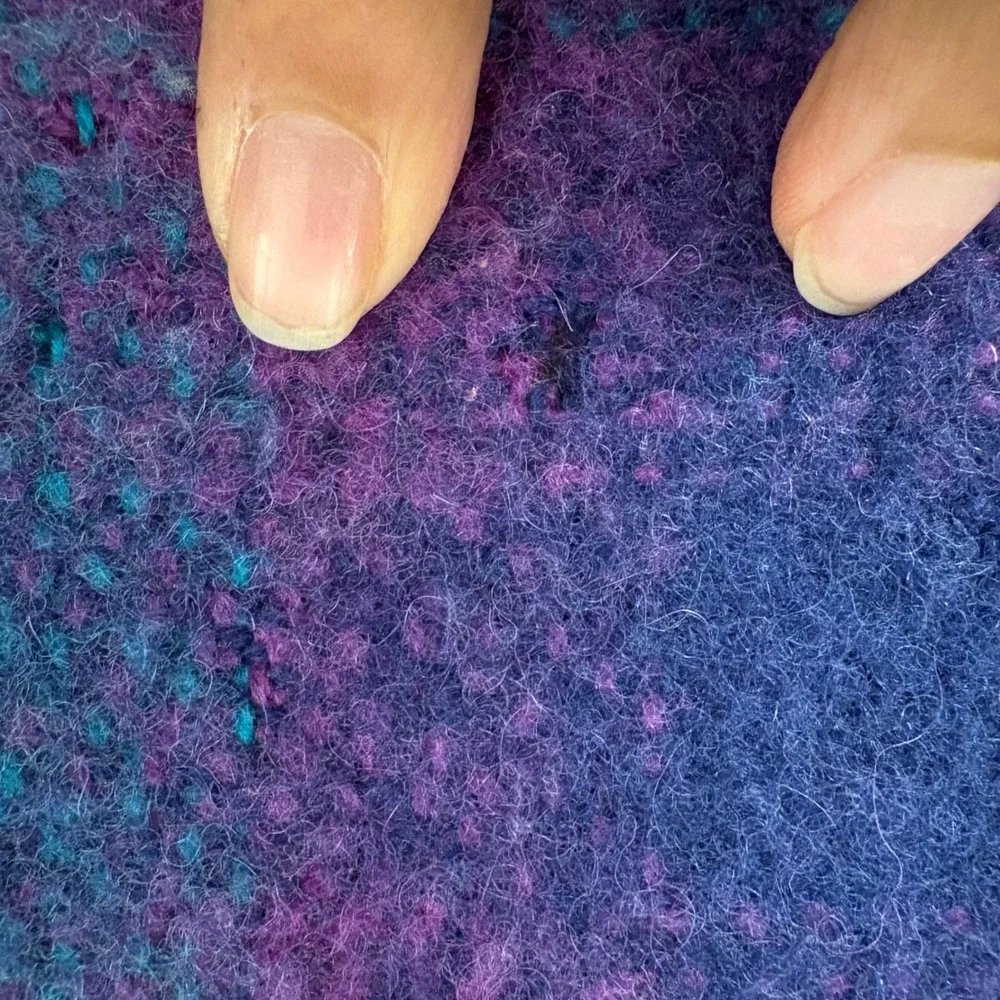 Hallim Handweavers, Wool Blanket, Purple Teal Plaid, 53x64, handmade